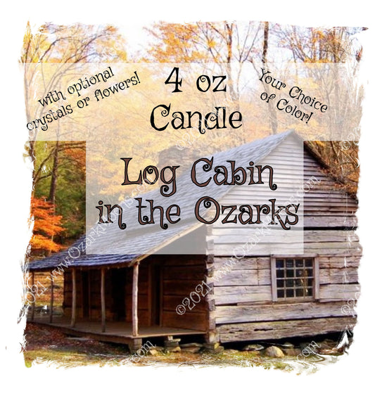 4 oz Candle Log Cabin in the Ozarks - Soy Coconut Candles Scented with Oak, Flannel, and Cedarwood, Soft Rustic Lodge Fragrance in Tin
