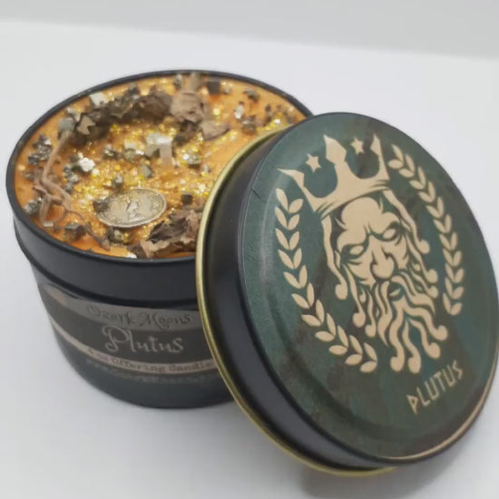 PLUTUS Greek God of Wealth - Offering Wax with Patchouli and Iron Pyrite Crystals - Soy Candle Tarts Highly Scented - Pagan, Wicca, Wiccan