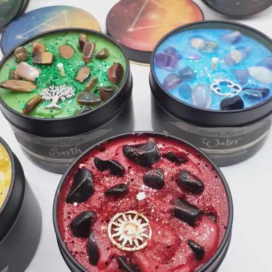 Set of ALL FOUR Earth, Air, Fire, Water Element Candles or Wax Melts - Elemental Candles Series with Embedded Crystals.