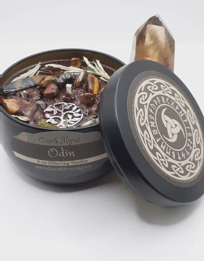 ODIN 8 oz Norse God of War and Wisdom Offering Ritual Candle with Mugwort and Tiger's Eye - Heathen Asatru Candles Pagan Rituals Offerings