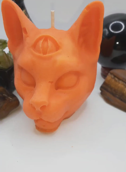 Bast Bastest Cat Head Pillar Candle - Egyptian Goddess of Protection and Cats - Customizable Pagan Wiccan Altar or Ritual Candles