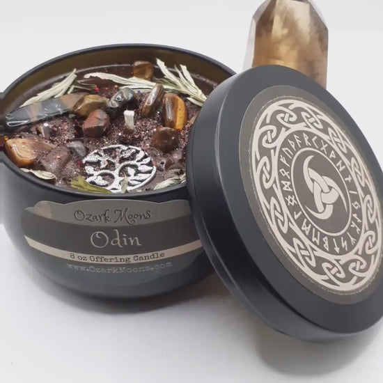 ODIN - Norse God of War and Wisdom - Offering Wax Melts or Candles with Mugwort and Tiger's Eye- Heathen Asatru Pagan Candle or Ritual Melts