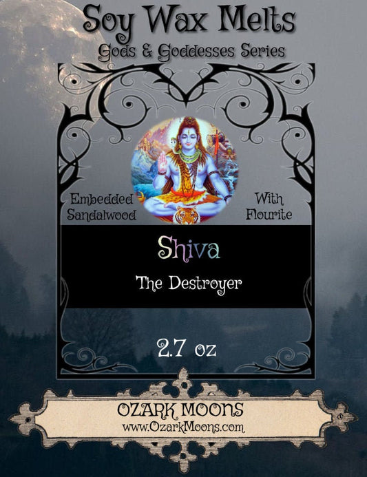 SHIVA The Destroyer of Hindu - Offering Wax or Candle Tin with Sandalwood and Flourite - Tarts Highly Scented - Pagan, Wicca, Wiccan