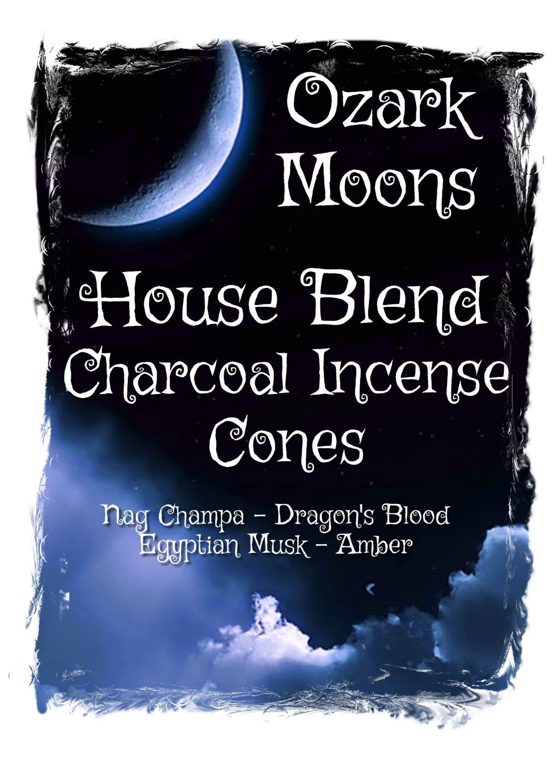 Ozark Moons HOUSE BLEND Charcoal Incense Cones - Soothing Nag Champa, Dragon's Blood, Egyptian Musk, and Warm Amber Blend - Meditation