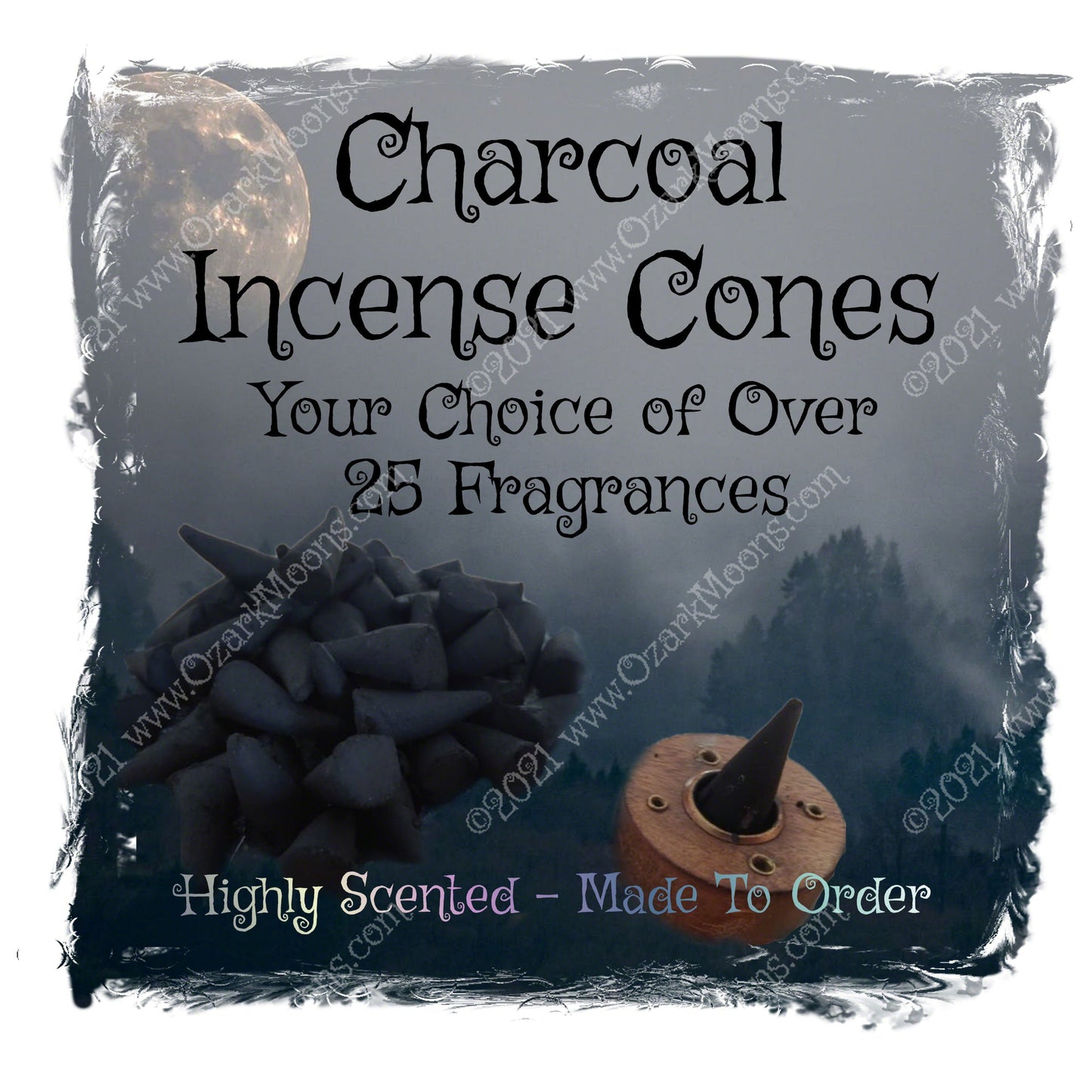 Charcoal Incense Cones Highly Scented In Your Choice of Scents - Clean Burning With No Wood Filler - Hand Dipped and Made to Order