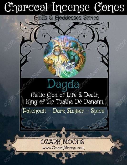 The DAGDA Celtic God of Life and Death 1" Charcoal Incense Cones - Patchouli, Dark Amber, Spices - Tuatha Dé Danaan, Witch, Wicca, Pagan