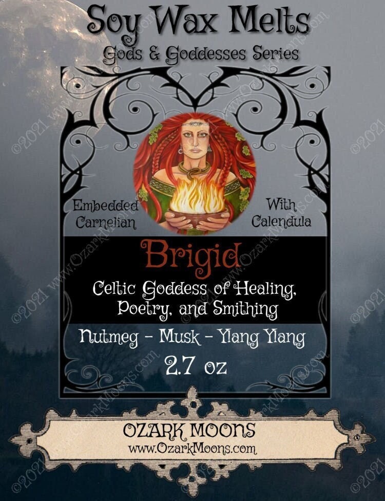 BRIGID Celtic Goddess of Healing, Poetry, and Blacksmithing Wax Melts or Candles With Carnelian and Calendula Tarts - Pagan Wiccan Wicca