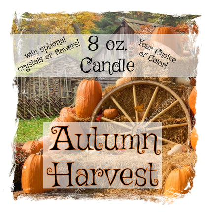8 oz Candle Autumn Harvest - Soy Coconut Candles with Highly Scented Fall Leaves, Pumpkin, Apples, Molasses, Hayrides Scent in Tin with Lid
