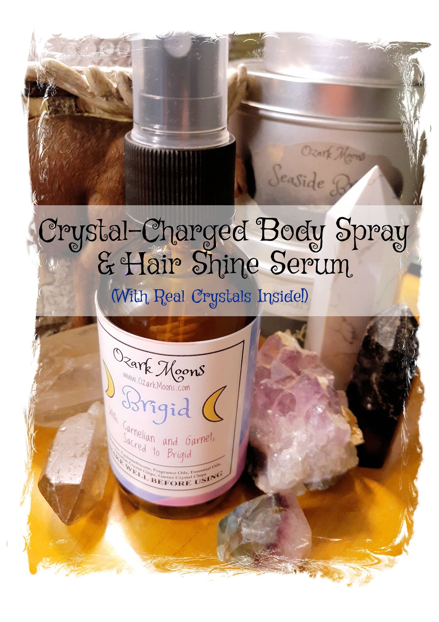 Crystal Charged Body Spray and Leave-In Hair Shine/Detangler In Choice of Scent Gods & Goddesses and Wiccan Pagan Sabbat Perfume Oil Sprays
