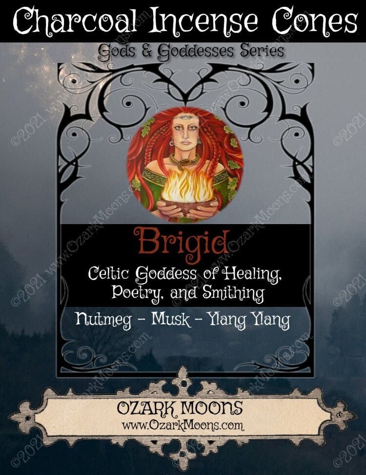Brigid/Brigit Celtic Goddess of Healing, Poetry, and Blacksmithing 1" Charcoal Incense Cones - Ylang Ylang, Nutmeg, Musk Witch, Wicca, Pagan