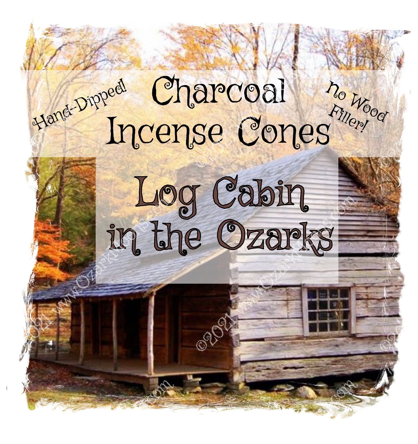 Log Cabin in the Ozarks Charcoal 1" Incense Cones - Hand-Dipped Highly Scented with Oak, Flannel, and Cedarwood, Soft Rustic Lodge Fragrance