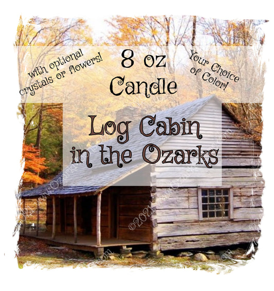 8 oz Candle Log Cabin in the Ozarks - Soy Coconut Candles Scented with Oak, Flannel, and Cedarwood, Soft Rustic Lodge Fragrance in Tin