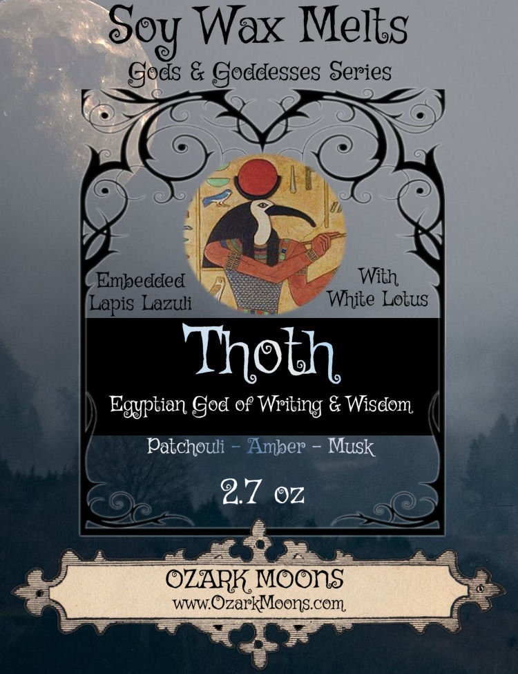 THOTH Egyptian God of Wisdom Ritual Crystal Wax Melts or Candles (White Lotus & Lapis Lazuli) Amber Patchouli - Offering, Pagan, Ritual