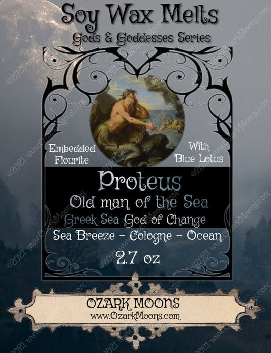 Proteus Old Man of The Sea Greek God Wax Melts or Candles With Rainbow Fluorite and Blue Lotus - Pagan Wiccan Wicca Ritual Altar Witch