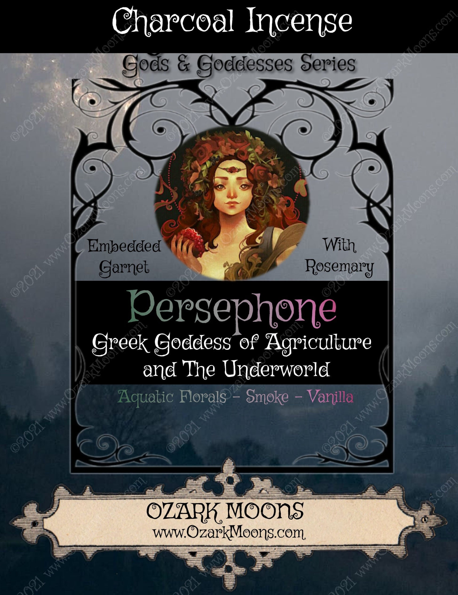 Persephone Greek Goddess of the Underworld and Agriculture Charcoal Scented Incense Sticks or 1" Cones - Witchy, Witch, Wicca, Pagan, Hades
