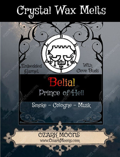 Belial Prince of Hell Candles or Wax Melts - Dark Red Garnet Crystals and Cloves Tarts (Smoke, Cologne) - Pagan, Witchy, Demonology, Demon