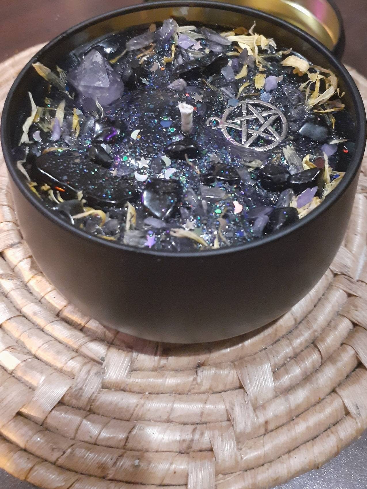 Ritual Offering 8 oz Soy Candles – Your Scent Choice and Color/ Hand Poured with crystals and botanicals - Deity Fragrances Mythology Gift