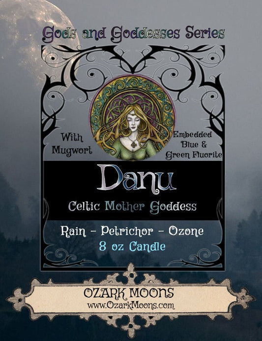 DANU 8oz Celtic Mother Goddess Candle Tin - Rain, Petrichor, Ozone with Mugwort - Pagan, Wiccan, Druid, Witch, Witchy, Offering, Ritual