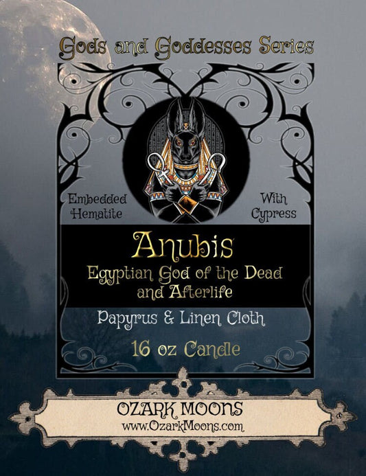 ANUBIS 16 oz Candle aka Anpu Inpu Egyptian God of the Dead and the Underworld With Hematite & Cypress - Pagan Wiccan Offering Ritual Candles