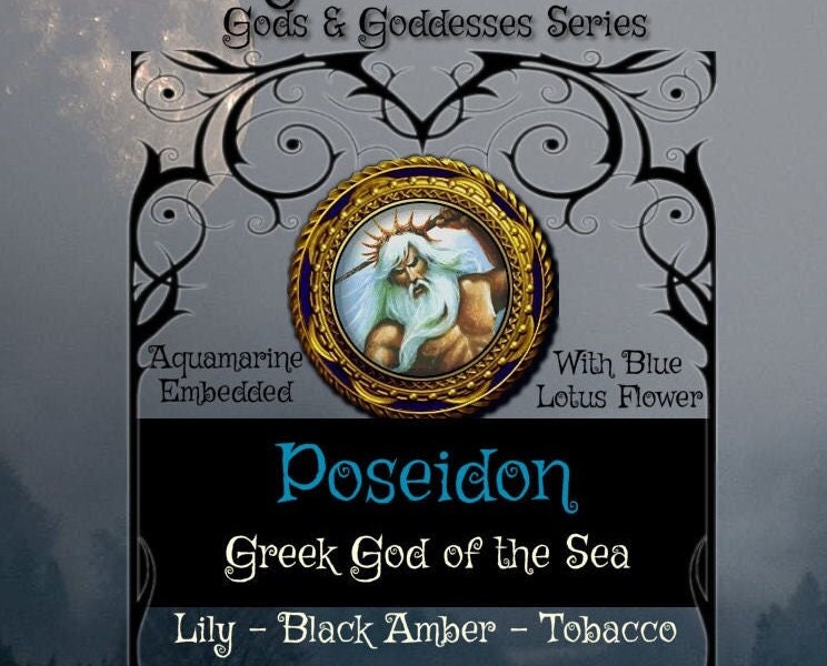 POSEIDON God of the Sea Candles or Wax Melts with Aquamarine & Blue Lotus Flower Light Blue Tarts Highly Scented Pagan Wiccan Wicca