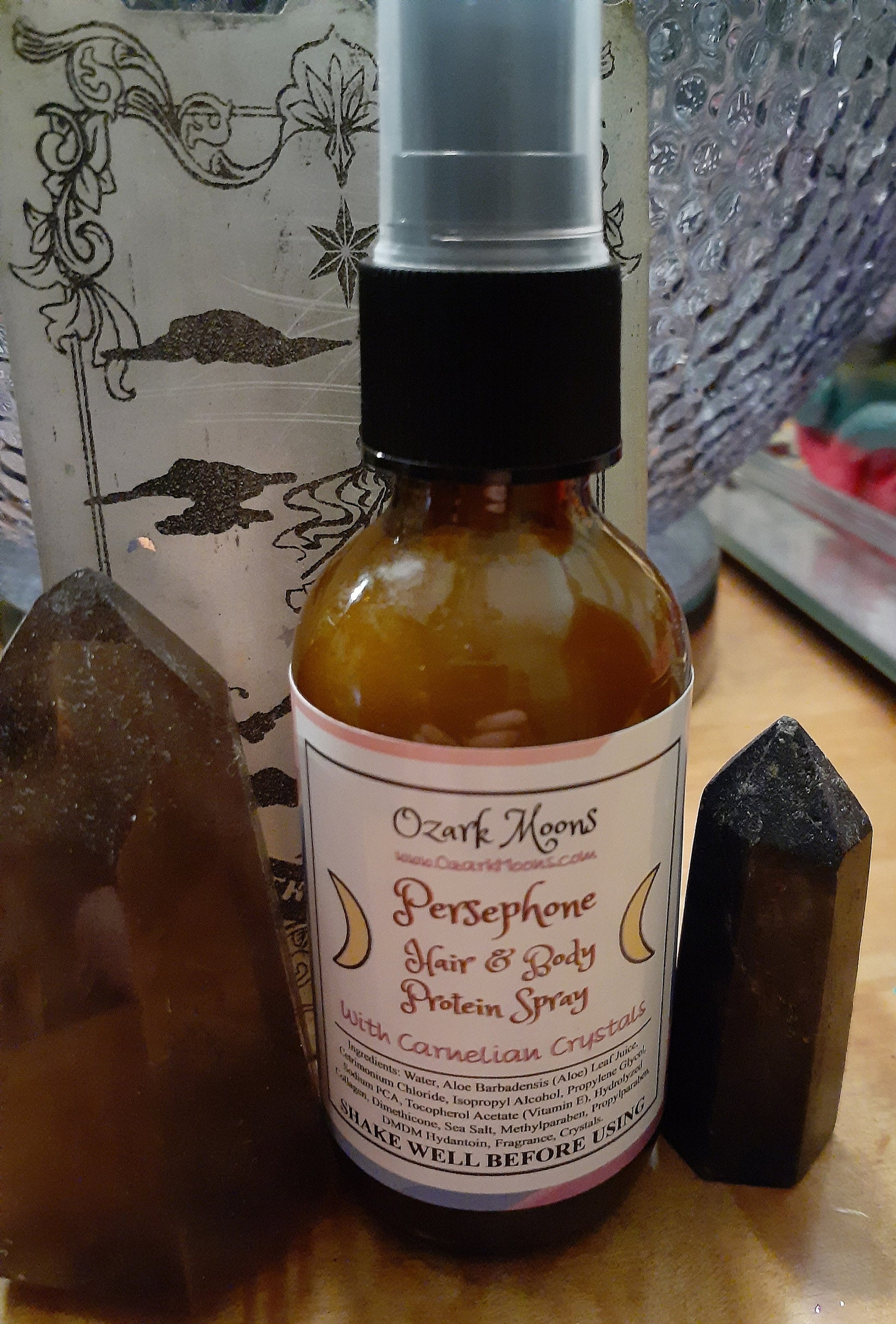 Crystal Charged Body Spray and Leave-In Hair Shine/Detangler In Choice of Scent Gods & Goddesses and Wiccan Pagan Sabbat Perfume Oil Sprays