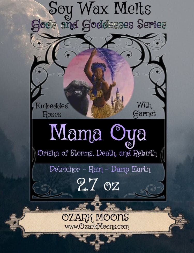 Mama Oya Orisha of Thunderstorms, Rain, Death, & Rebirth Wax Melts or Candles With Roses and Garnet - Santeria Voodoo Witch Offering Ritual