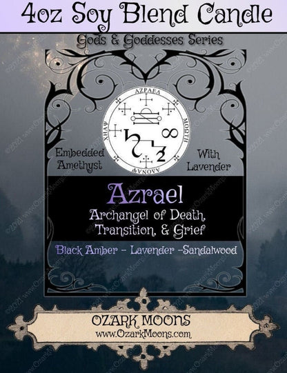 AZRAEL Archangel of Death, Grief, and Transitions 4 oz Soy Blend Candle - Lavender, Amber, Sandalwood - Witch Candles Pagan Angels Prayer