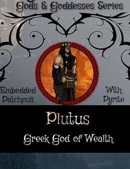 PLUTUS Greek God of Wealth - Offering Wax with Patchouli and Iron Pyrite Crystals - Soy Candle Tarts Highly Scented - Pagan, Wicca, Wiccan