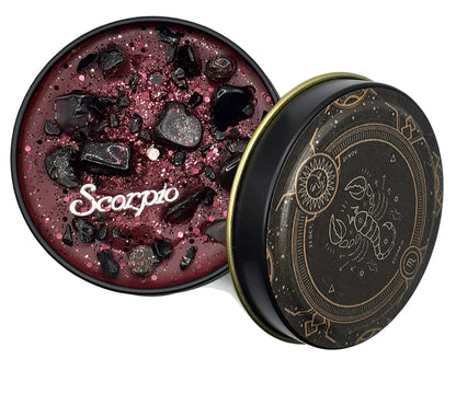 SCORPIO Zodiac Horoscope Candles or Wax Melts (Oct 23 – Nov 22) Burgundy Red with Garnet and Obsidian Chips- Musk, Cologne