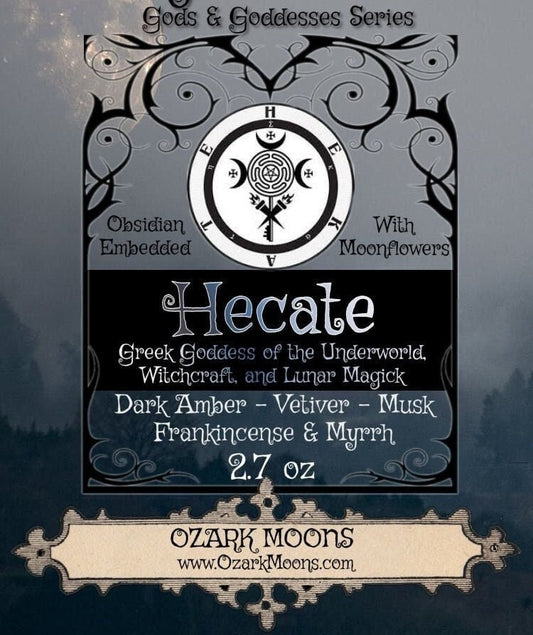 HECATE Hekate Greek Goddess of Witchcraft, the Underworld, Lunar Magic Wax Melts or Candles With Obsidian and White Datura Moonflowers Tarts