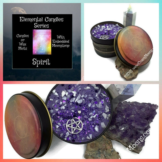 SPIRIT Element Candle or Wax Melts - Elemental Candles Series with Embedded Moonstone Crystals