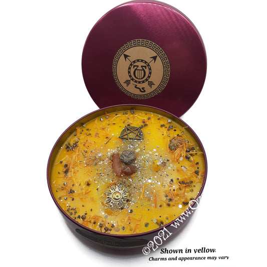 APOLLO 16 oz Candle Greek God of the Sun and Music with Pyrite Crystals and Calendula Flowers Tarts Highly Scented - Pagan Wiccan Wicca