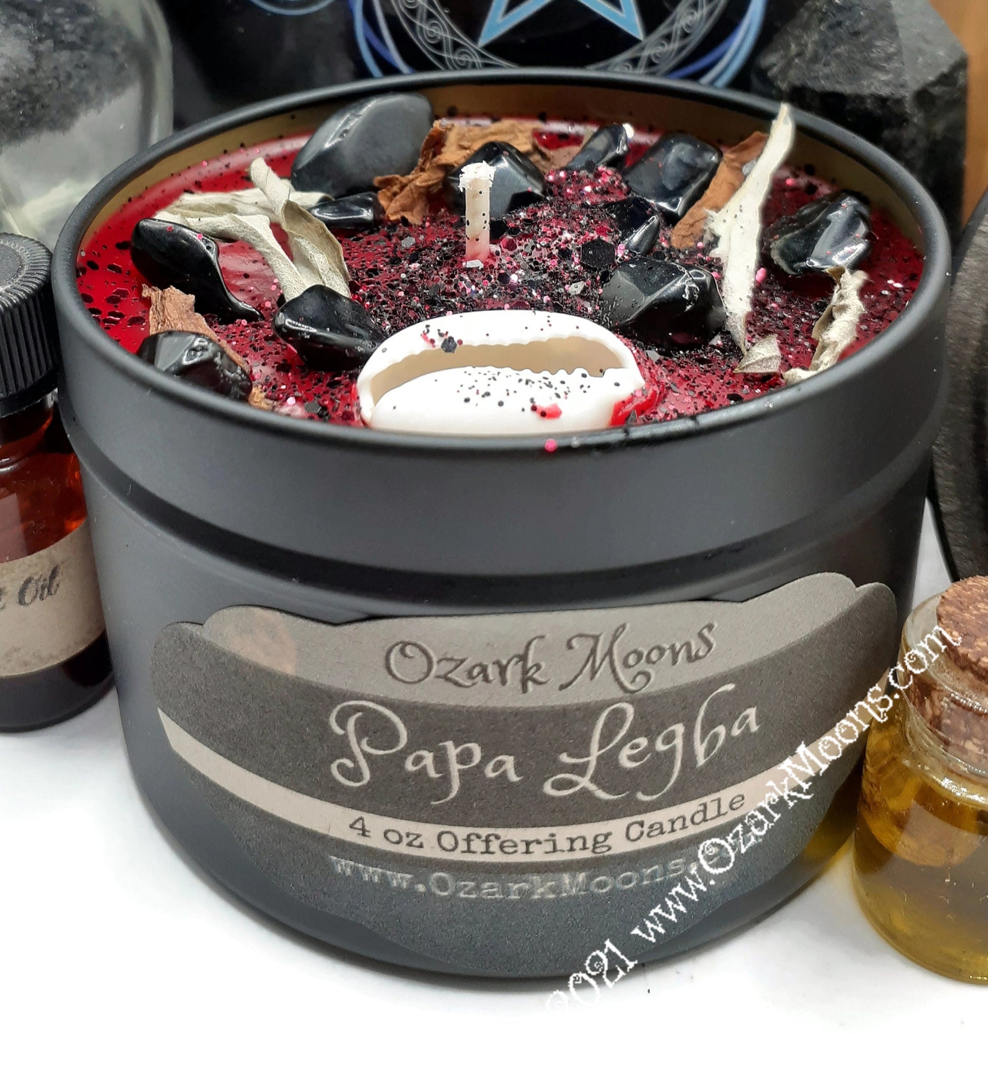 PAPA LEGBA Voodoo Loa Wax Melts with Black Obsidian and Tobacco Black Candle Tin or Tarts Highly Scented - Pagan Wiccan Wicca Voodoo Voudon