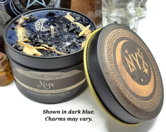 NYX 4 oz Greek Primordial Greek Goddess of the Night Soy Blend Candle - Musky Amber Amyris Sandalwood Frankincense - Witch Candles Pagan