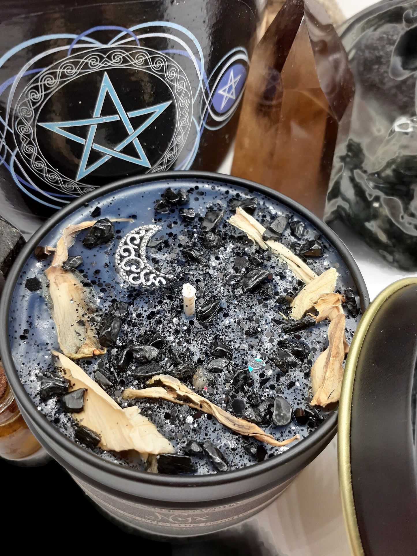 NYX Primordial Goddess of the Night Offering Wax Melts or Candles - Moonflowers and Black Tourmaline - Pagan Wiccan Witch Ritual Candle