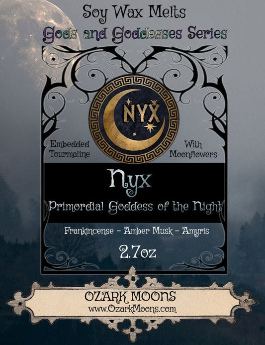 NYX Primordial Goddess of the Night Offering Wax Melts or Candles - Moonflowers and Black Tourmaline - Pagan Wiccan Witch Ritual Candle