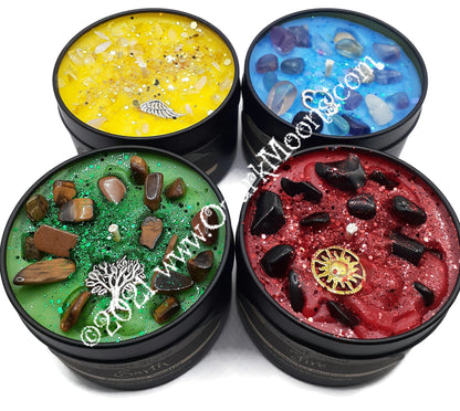 Set of ALL FOUR Earth, Air, Fire, Water Element Candles or Wax Melts - Elemental Candles Series with Embedded Crystals.