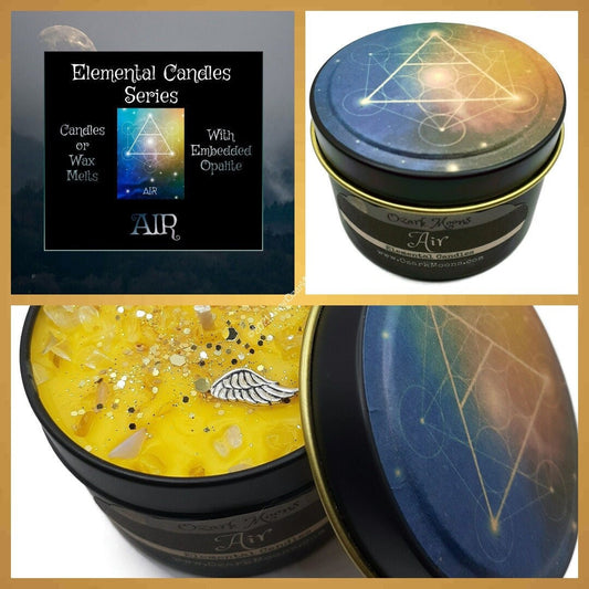 AIR Element Candle or Wax Melts - Elemental Candles Series with Embedded Opalite Crystals