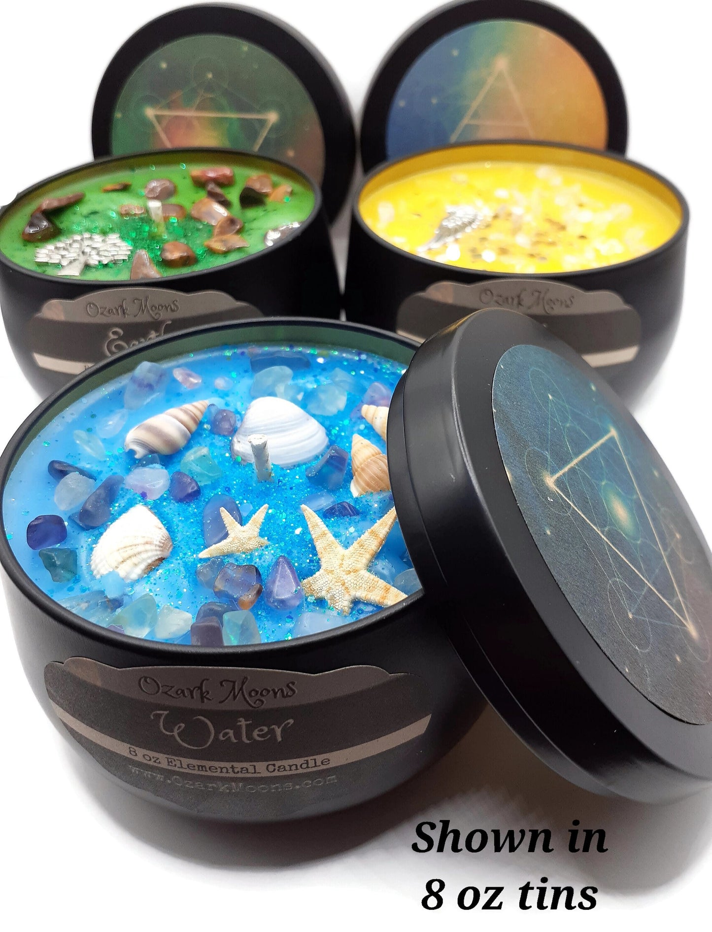 WATER Element Candle or Wax Melts - Elemental Candles Series with Embedded Rainbow Fluorite Crystals