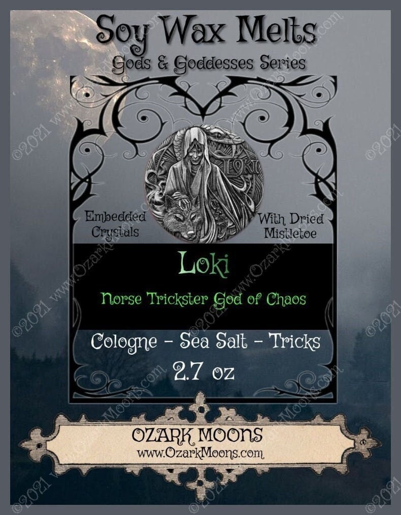 LOKI Norse Trickster God of Chaos - Offering Wax or Candle - Mistletoe and Labradorite - Soy Candle Tarts Scented - Pagan, Wicca, Wiccan