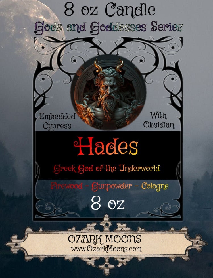 HADES 8 oz Candle Greek God of the Underworld With Obsidian and Cypress - Pagan Wiccan Offering for Haides - Witch Witchy Candles