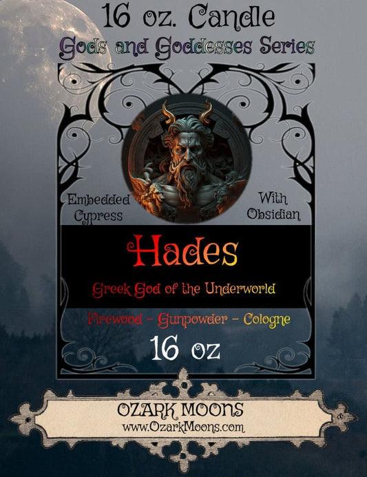 HADES 16 oz Candle Greek God of the Underworld With Obsidian and Cypress - Pagan Wiccan Offering for Haides - Witch Wichy Candles