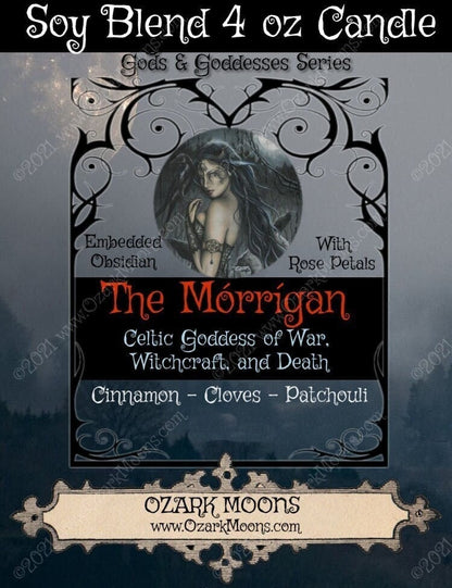 The MORRIGAN Celtic Goddess of War, Battle, Death, and Witchcraft 4 oz Soy Blend Candle - Cinnamon, Cloves, Smoky Patchouli - Witch Candles