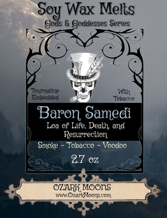 BARON SAMEDI Voodoo Loa Candles or Wax Melts with Black Tourmaline and Tobacco Tarts Highly Scented - Pagan Wiccan Wicca Voodoo Voudon