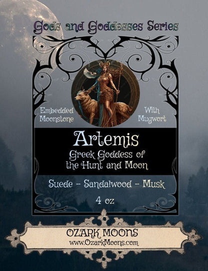 ARTEMIS aka Diana 4 oz Candle Goddess of the Hunt and the Moon Offering Candles With Moonstone & Mugwort - Pagan Wiccan Wicca Witch Witchy