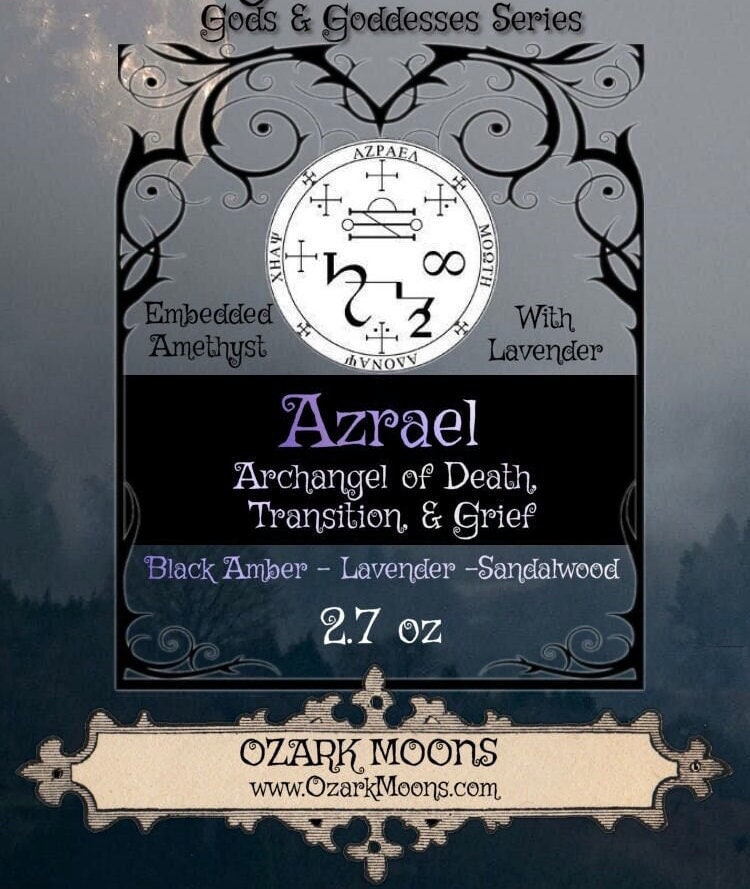 AZRAEL Archangel of Death, Grief, and Transitions Candles or Wax Melts With Amethyst Crystals and Lavender Buds Tarts Highly Scented - Pagan
