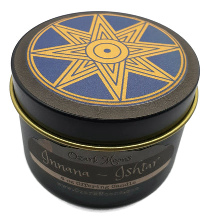 INANNA (Ishtar) 4oz Sumerian Goddess of Love and War Offering Candle - Amber Musk with Lapis Lazuli and White Lotus - Pagan, Wicca, Wiccan