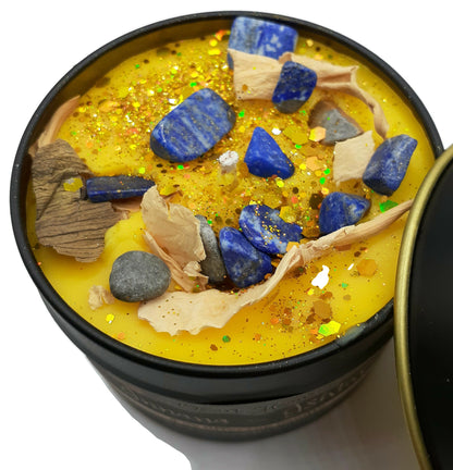 INANNA (Ishtar) 4oz Sumerian Goddess of Love and War Offering Candle - Amber Musk with Lapis Lazuli and White Lotus - Pagan, Wicca, Wiccan