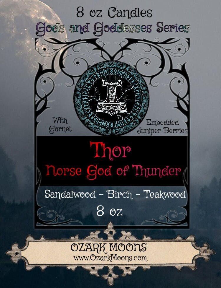THOR 8 oz Norse God of Thunder & Lightning Offering Candle - Juniper Berries and Garnet - Pagan Wiccan Witch Ritual Asatru Heathen Candles