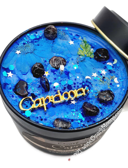 CAPRICORN Zodiac Horoscope Candle or Wax Melts (Dec 21 – Jan 20) Navy Blue Highly Scented - Pagan Wiccan Wicca - Tobacco, Cherry Wood